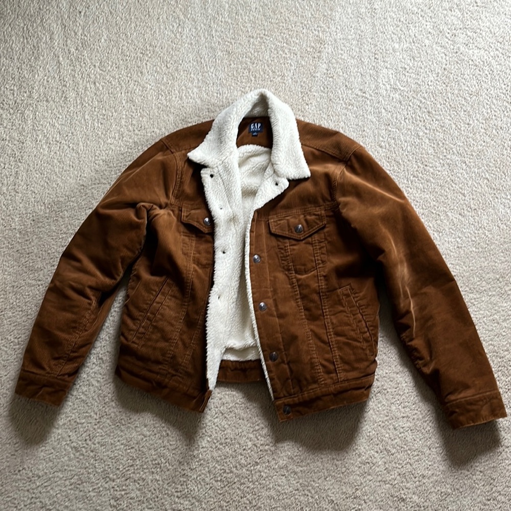 Gap Denim Mens Corduroy Sherpa Trucker Jacket - Vintage Charm - Medium - Cozy!